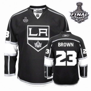 Reebok Los Angeles Kings #23 Dustin Brown Authentic Black Home With 2014 Stanley Cup Finals Jersey For Sale Size 48/M|50/L|52/XL|54/XXL|56/XXXL