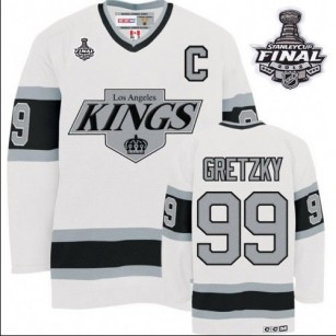 CCM Los Angeles Kings #99 Wayne Gretzky Premier White Throwback With 2014 Stanley Cup Finals Jersey For Sale Size 48/M|50/L|52/XL|54/XXL|56/XXXL